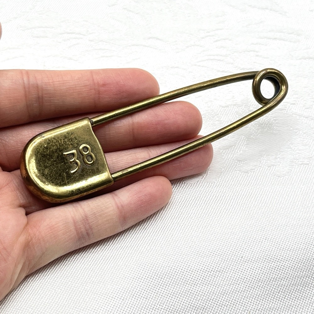 Vintage Big‎ Brass Safety Pin Number 38 Collectible Metalware Decorative Key Tag